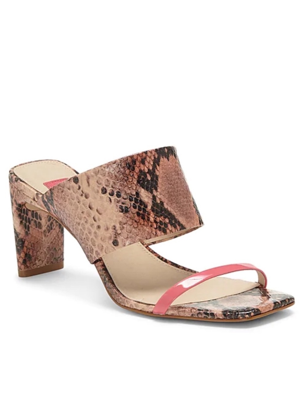 Louise et Cie "Lula" Slip On Sandal Heel Pink Snake Print Leather Square Toe 8